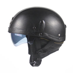 DOT Certified Leather Retro Motorcycle Half Helmets w/ Retractable