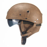DOT Certified Leather Retro Motorcycle Half Helmets w/ Retractable