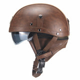 DOT Certified Leather Retro Motorcycle Half Helmets w/ Retractable